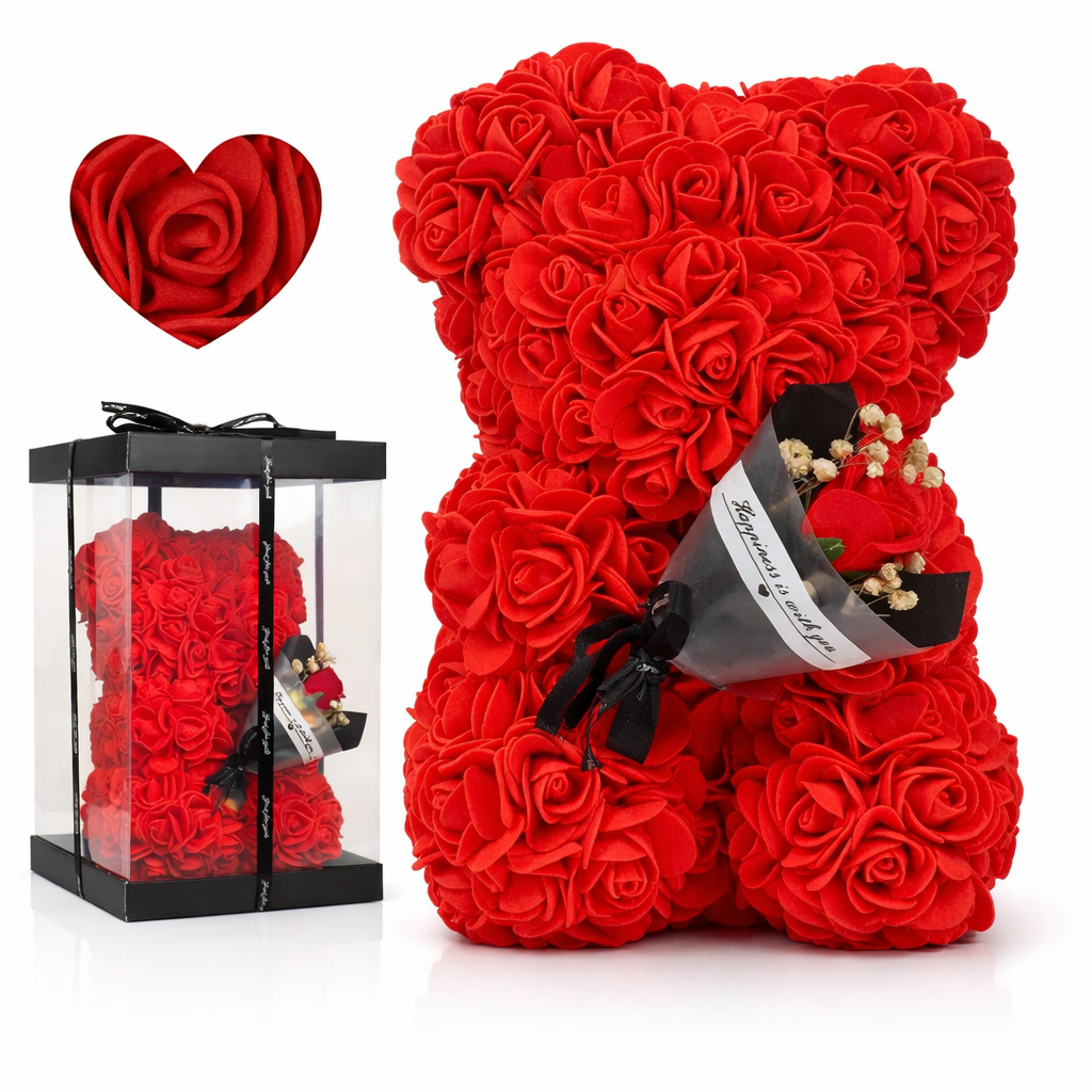 🌹 Miś z Róż – Czerwony w Eleganckim Boxie 🌹