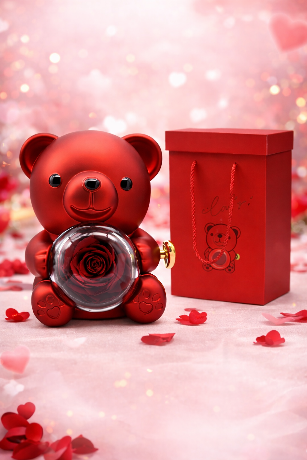 ❤️ Miś z Różą + Naszyjnik – Podwójna Miłość ❤️